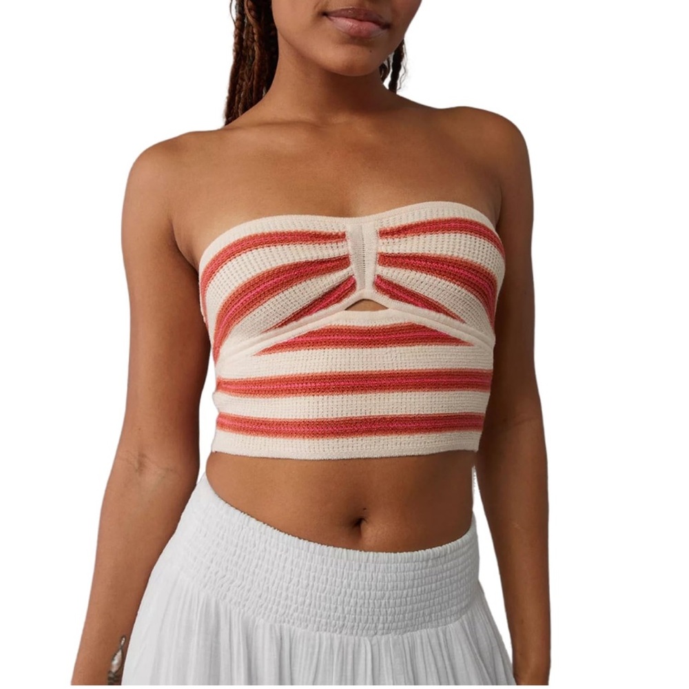 American Eagle - Striped Knit Tube Top with Cutout Detail - Size Small